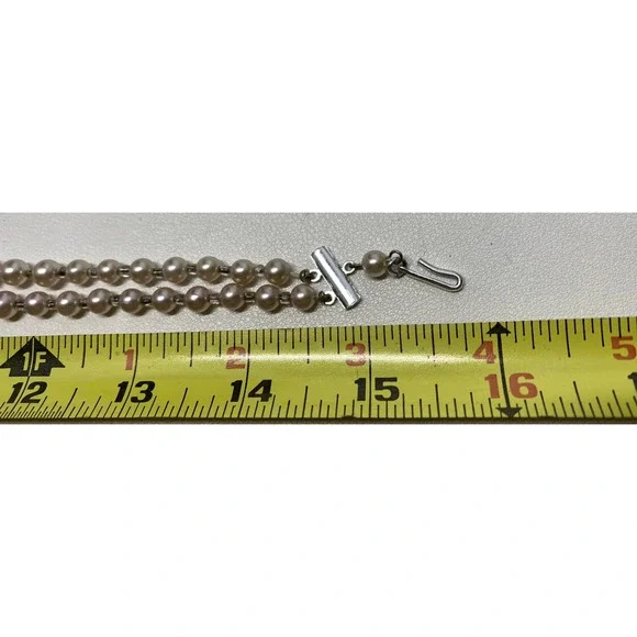 Heritage 50s Faux Pearl w/ Clear Divide Beads Necklace Double Strand 15" Grandma - Picture 5 of 5